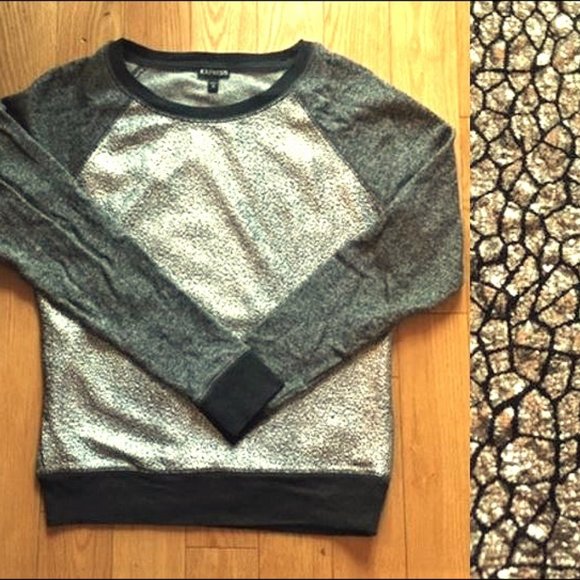 Metallic Snakeskin Crackled Print Raglan Sleeves Express Sweater - Size XS - Picture 1 of 12